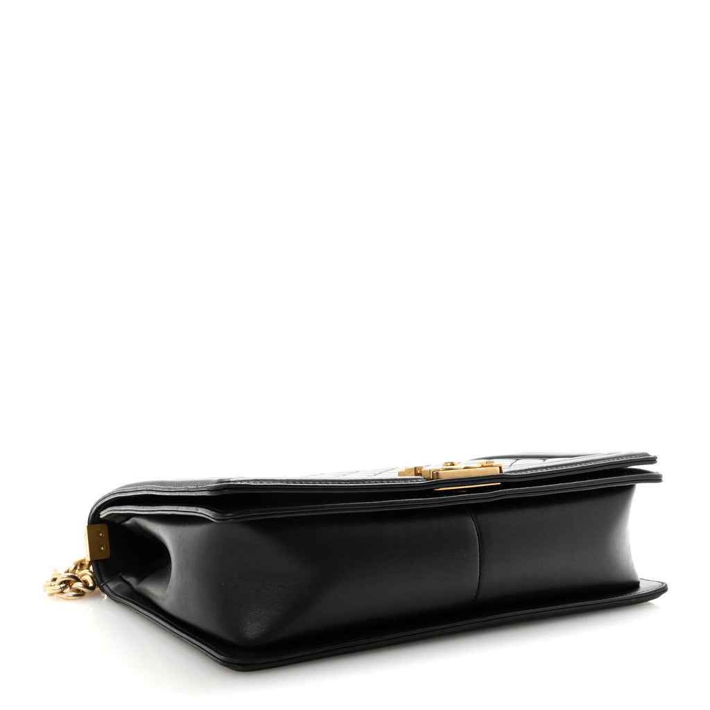 Lambskin Quilted Large Boy Flap Black