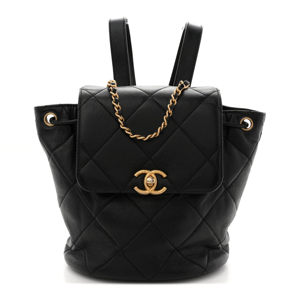 Lambskin Quilted Logo Mini Backpack Black