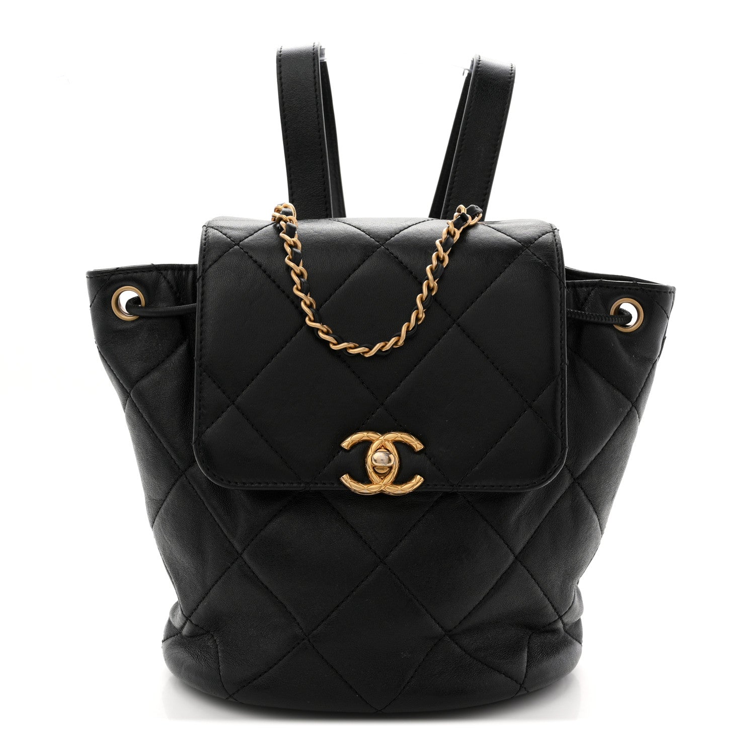 Lambskin Quilted Logo Mini Backpack Black