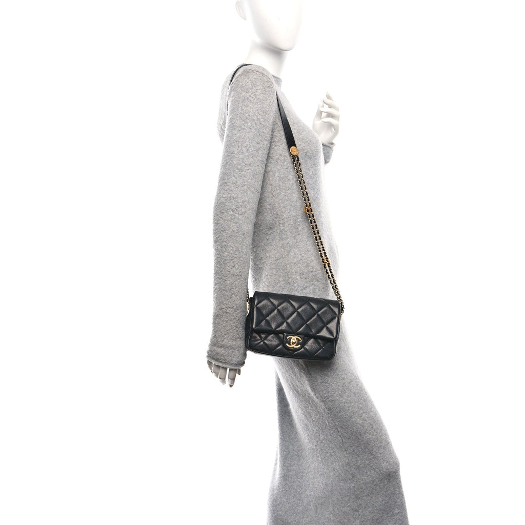 Caviar Quilted Small Twist Your Buttons Flap Black