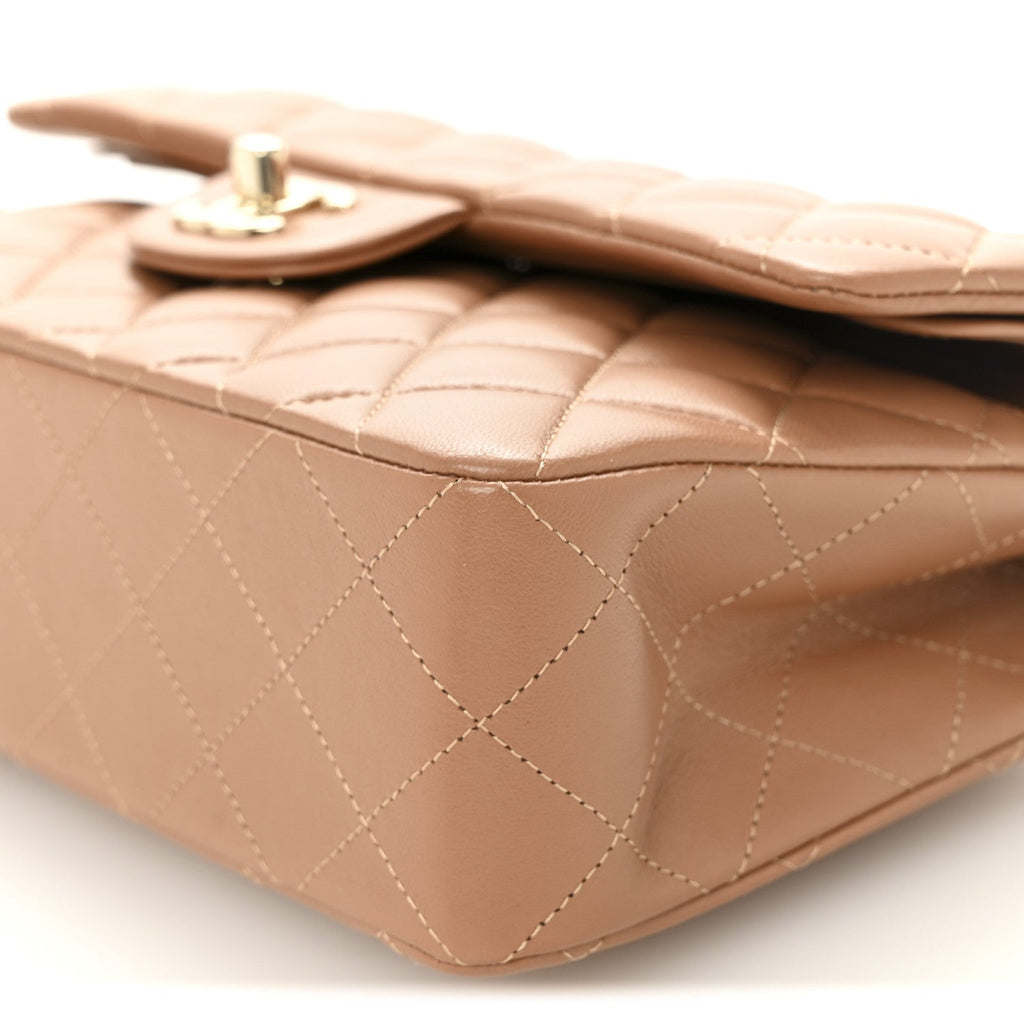 Lambskin Quilted Small Double Flap Brown