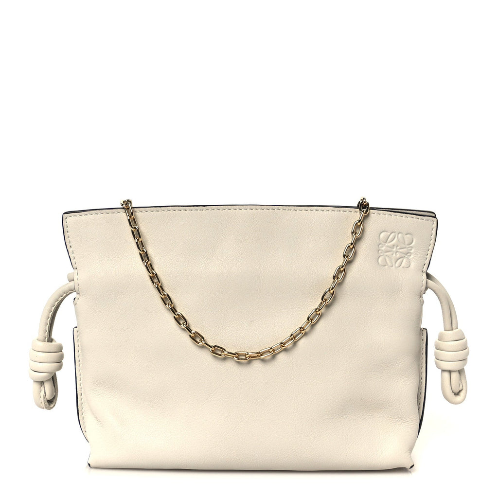 Calfskin Nano Flamenco Knot Clutch Soft White