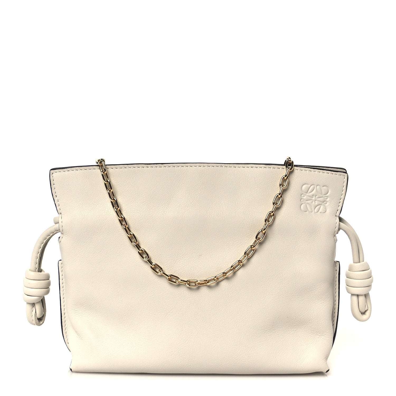 Calfskin Nano Flamenco Knot Clutch Soft White