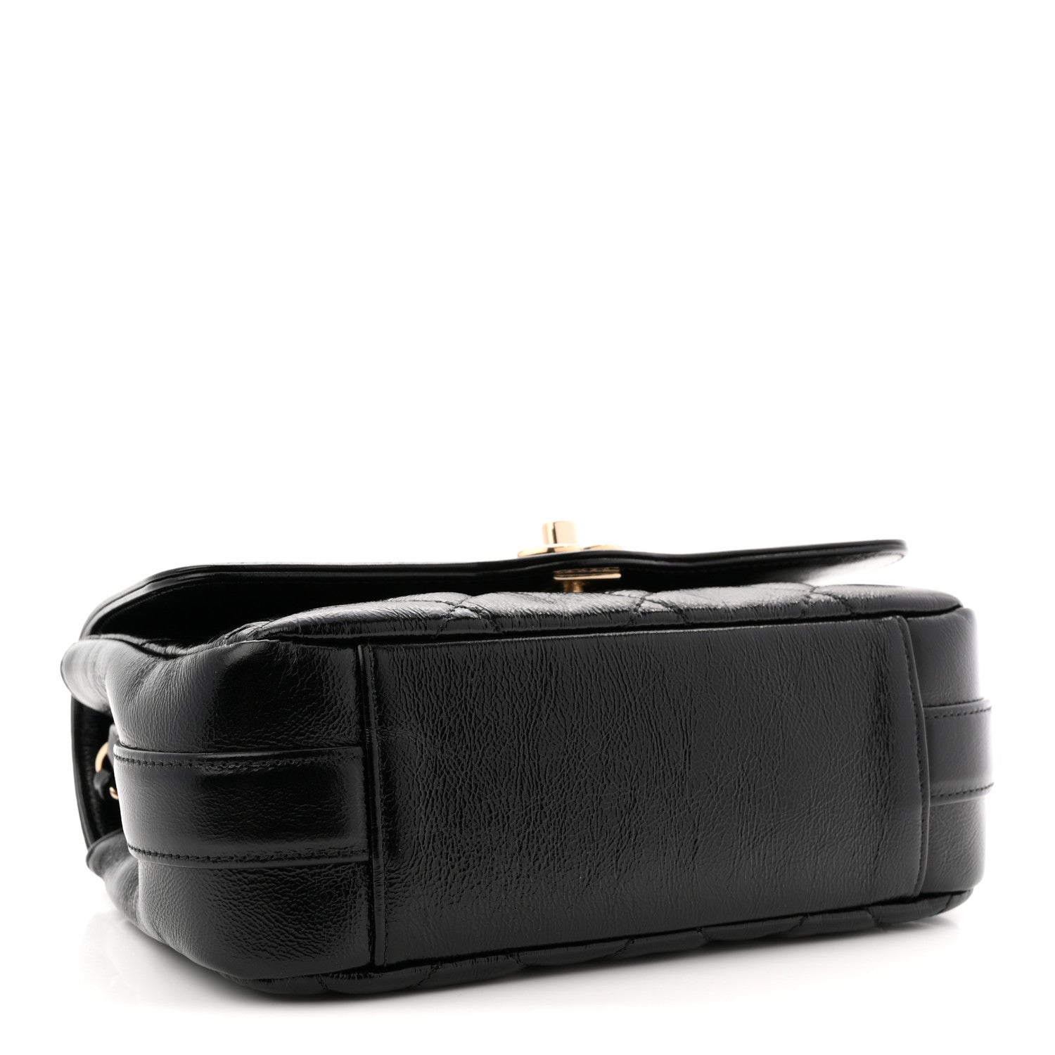 Crumpled Glazed Lambskin Quilted Mini Flap Black