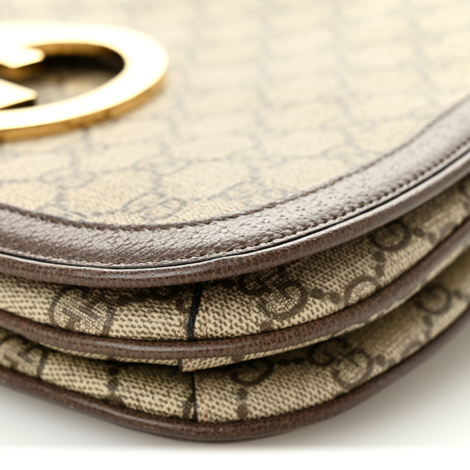 GG Supreme Monogram Textured Dollar Calfskin Web Medium Blondie Top Handle Shoulder Flap Bag Beige Ebony New Acero
