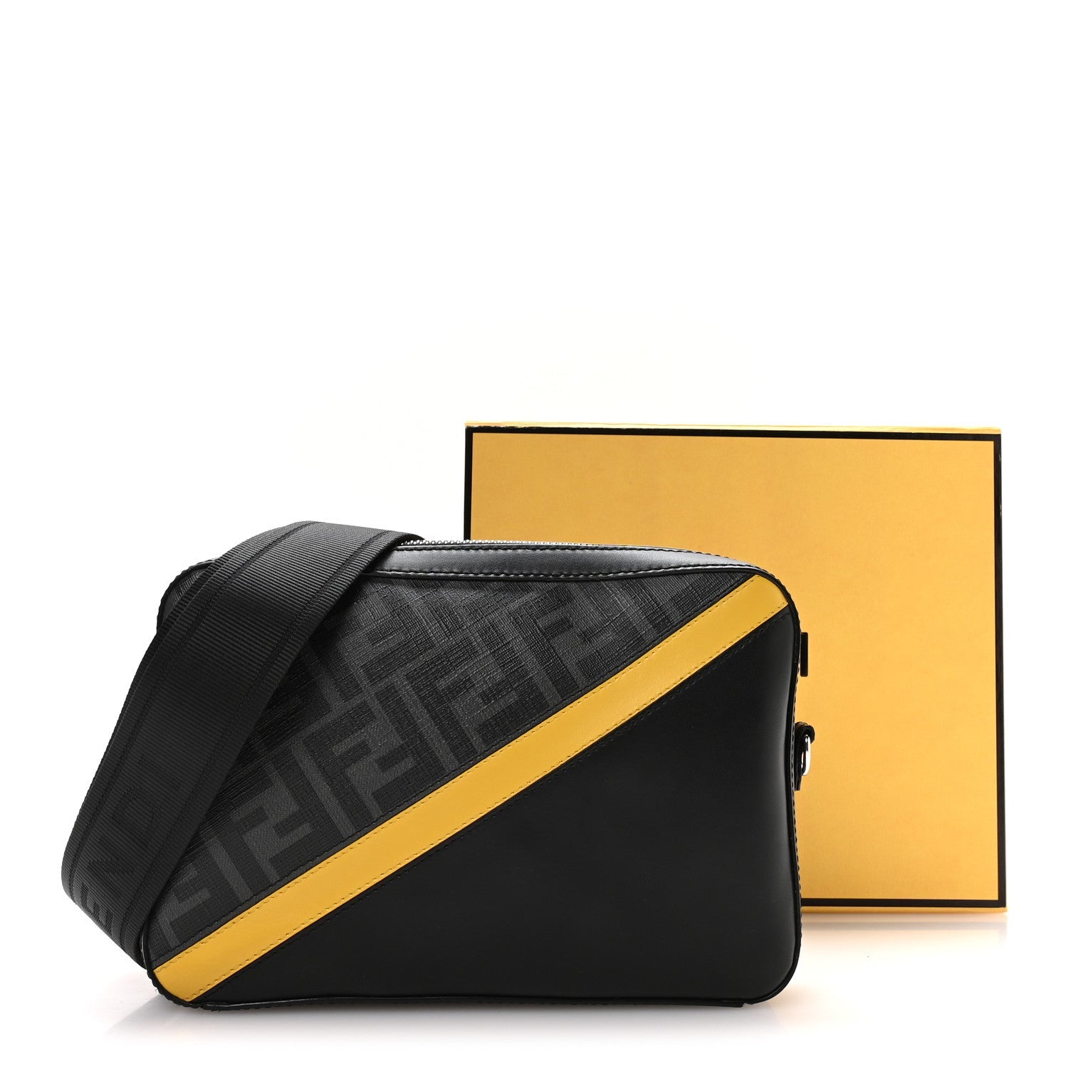 Glazed Fabric Vitello Liberty FF 1974 Diagonal Medium Camera Case Black Sunflower