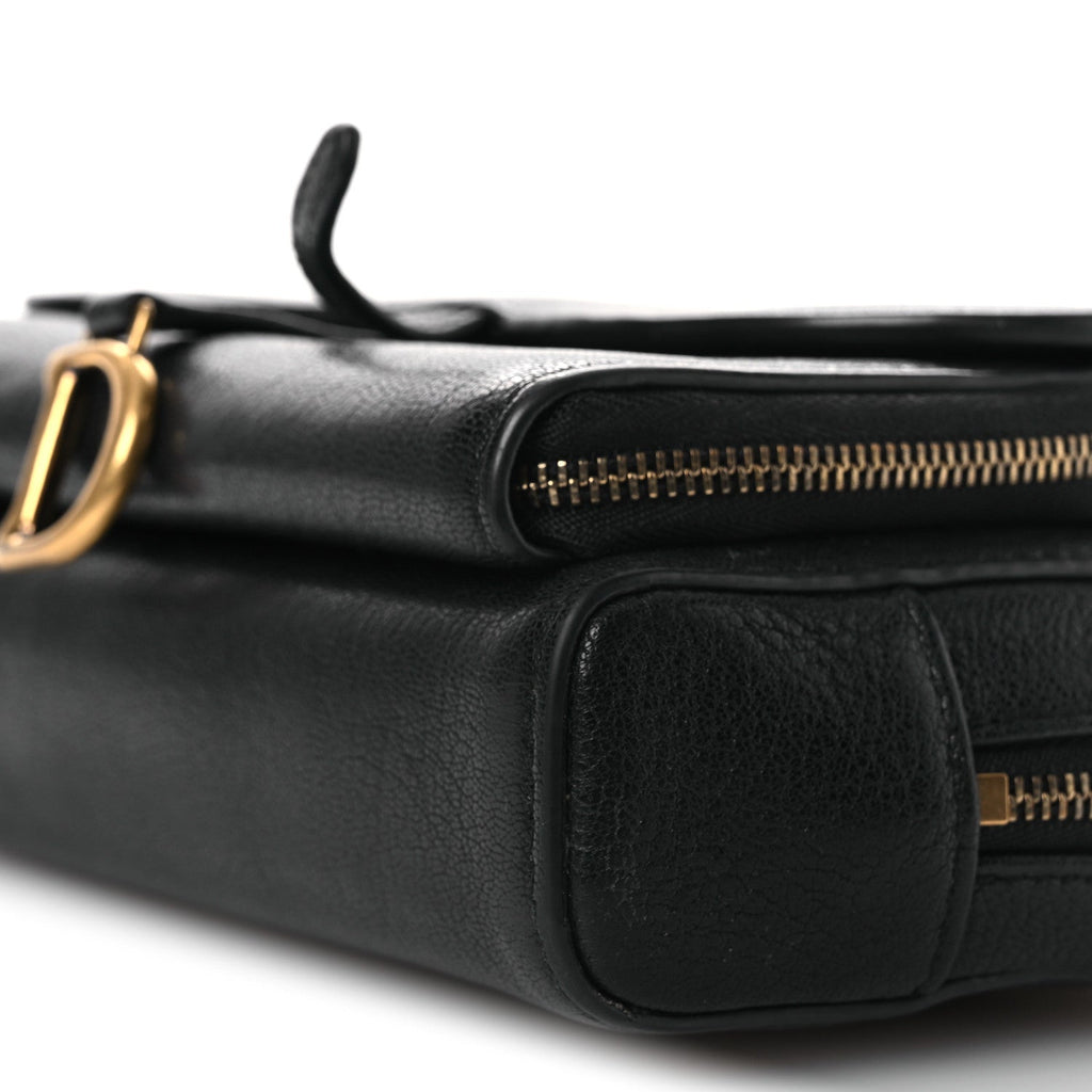 Goatskin Double Saddle Pouch Black