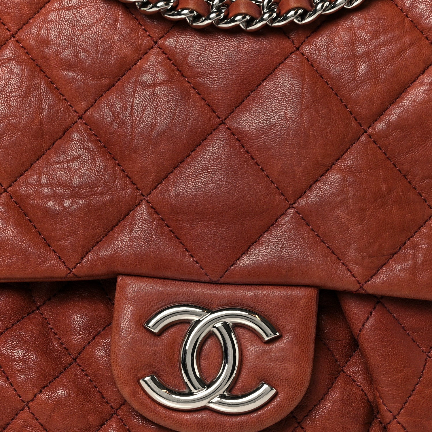 Washed Lambskin Quilted Medium Chain Around Messenger Brown