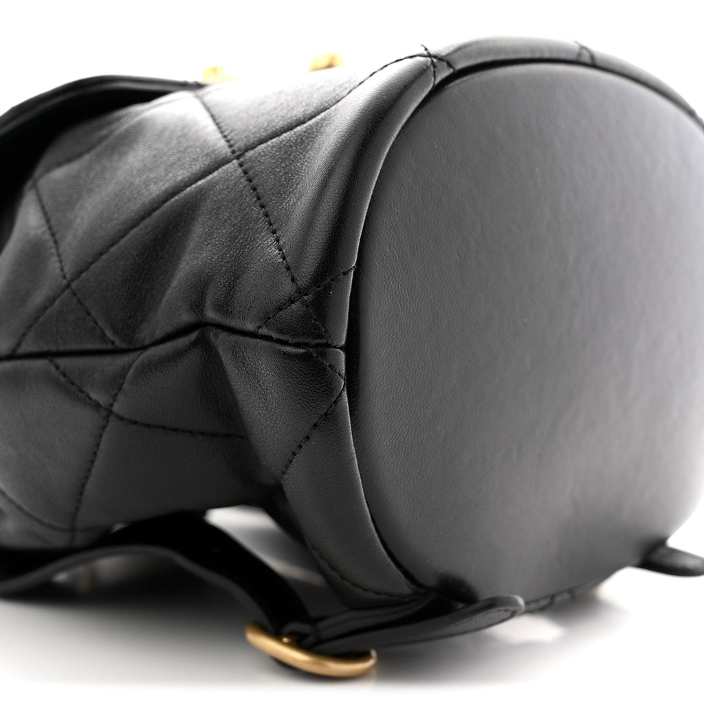 Lambskin Quilted Logo Mini Backpack Black