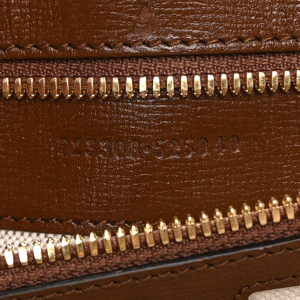 GG Supreme Monogram Textured Dollar Calfskin Web Small Retro Interlocking G Vertical Tote Bag Beige Ebony Brown Sugar
