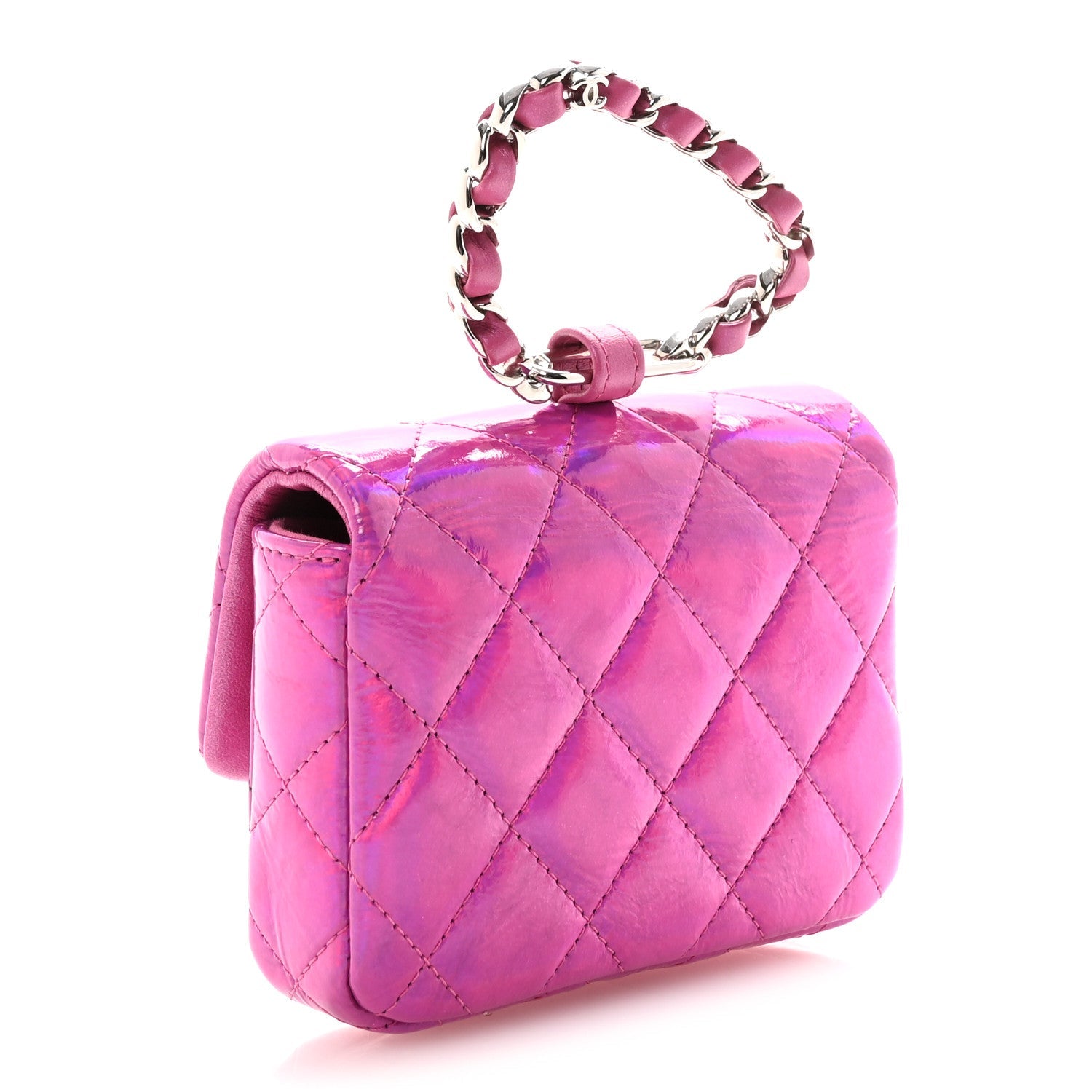 Patent Lambskin Quilted CC Hook  Holder Pink