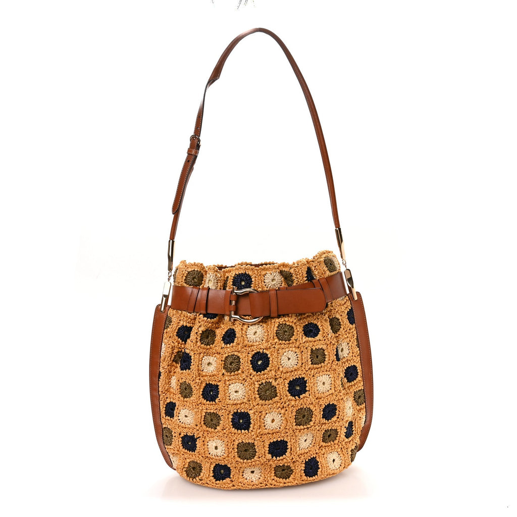 Straw Floral Belt Shoulder Bag Multicolor Tan