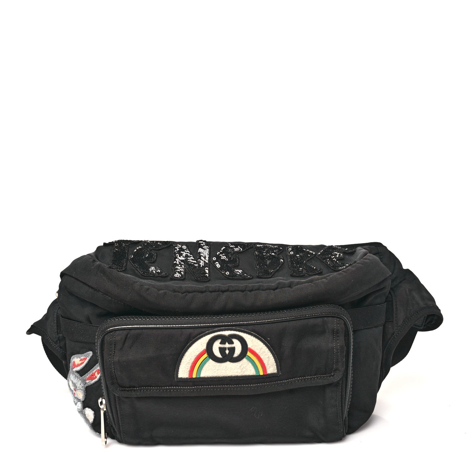 Nylon Retro Patch Convertible Belt Bag Black