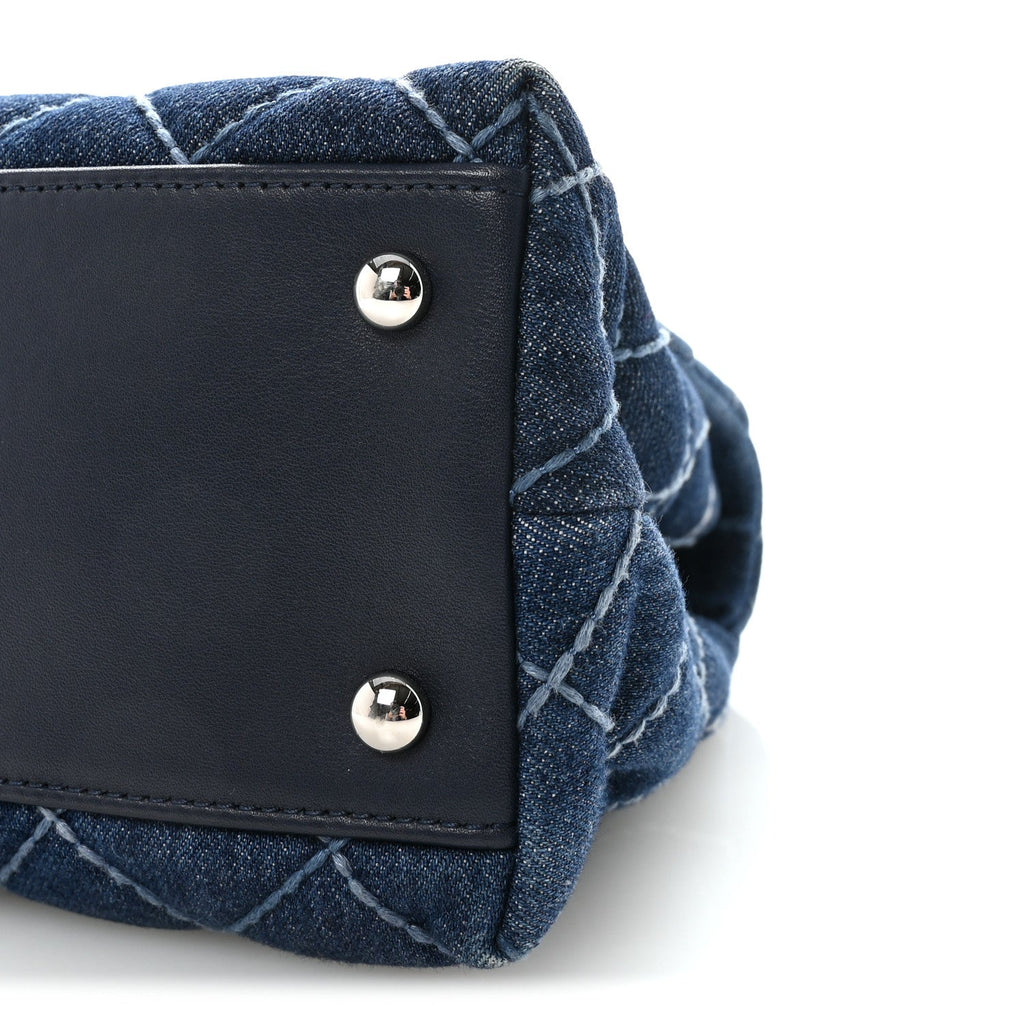 Denim Quilted Small Coco Handle Flap Blue