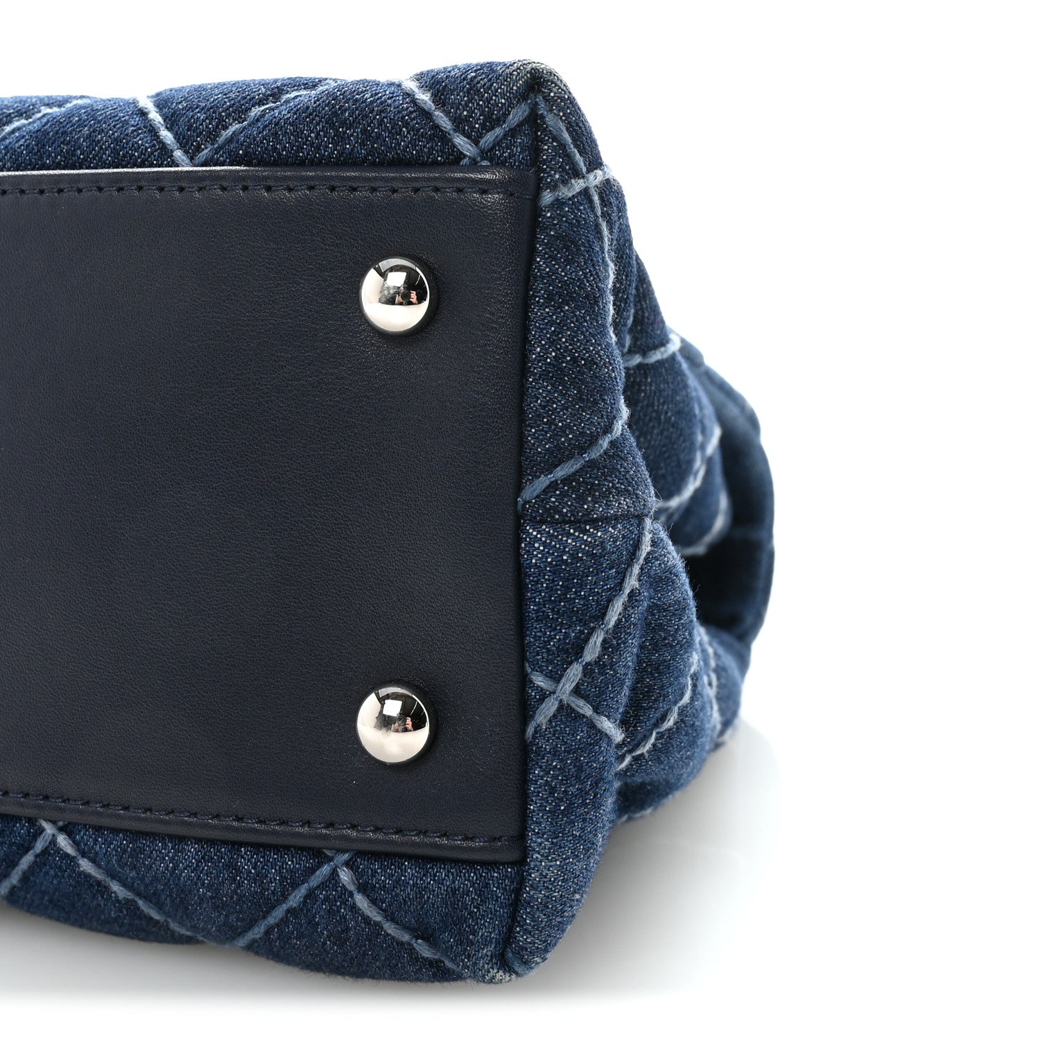 Denim Quilted Small Coco Handle Flap Blue