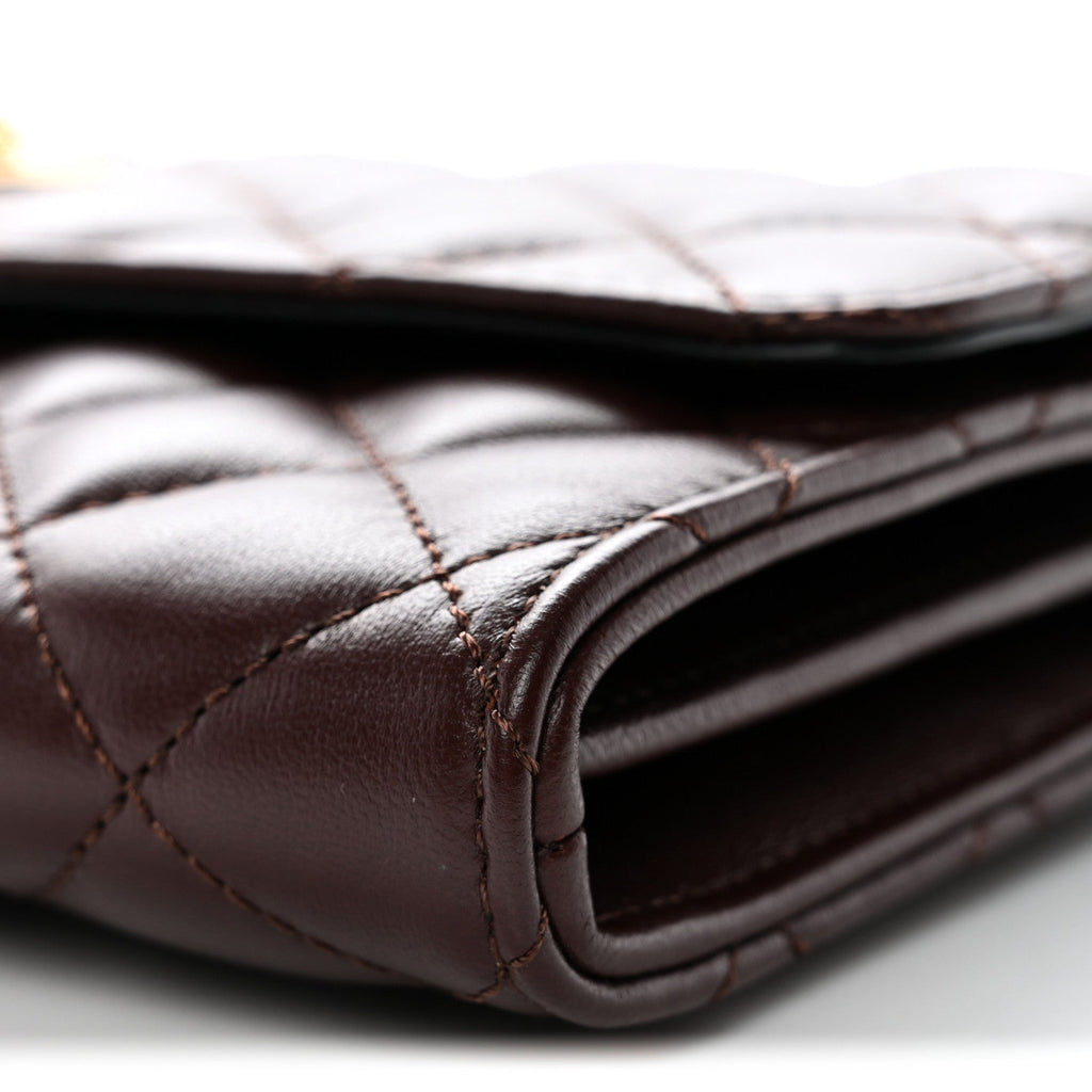 Lambskin Quilted Medusa Wallet On Chain Crossbody Chocolate
