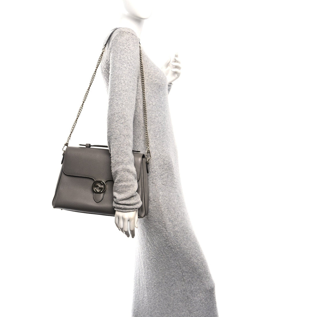 Dollar Calfskin Medium Interlocking G Top Handle Shoulder Bag Loess