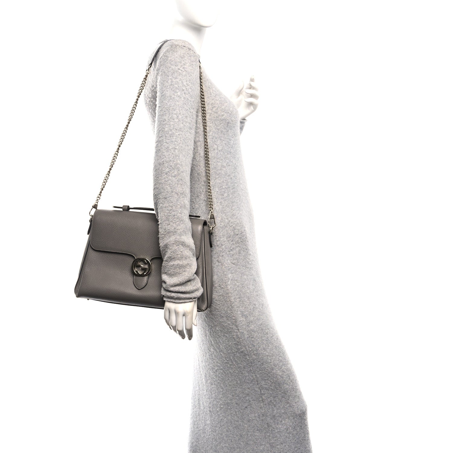 Dollar Calfskin Medium Interlocking G Top Handle Shoulder Bag Loess