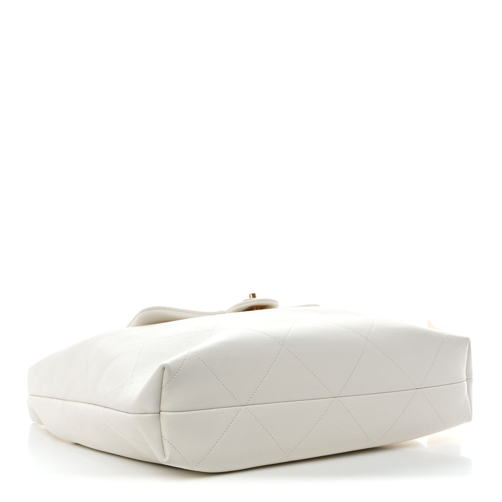 Calfskin Quilted Small Maxi Chain Hobo White