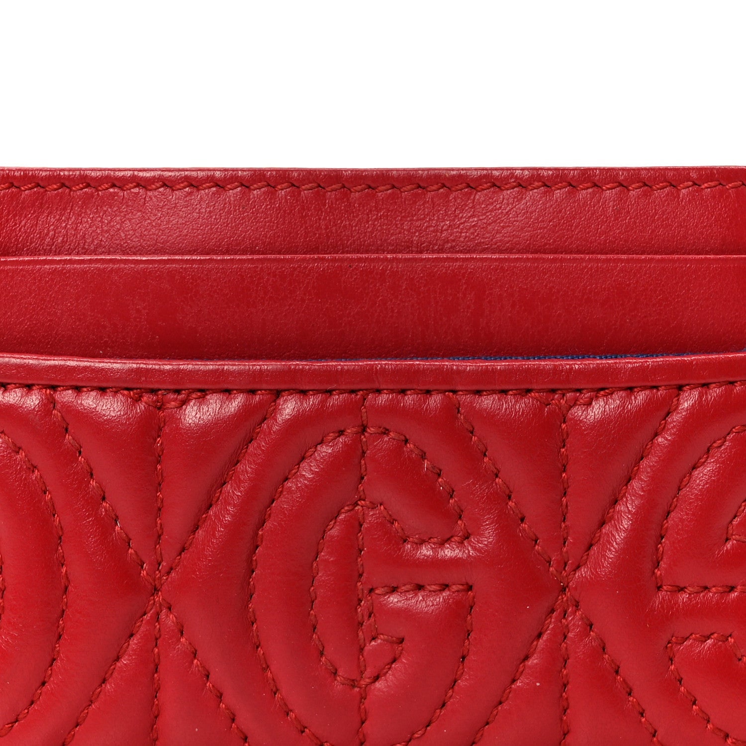 Calfskin G Rhombus Quilted  Holder Hibiscus Red