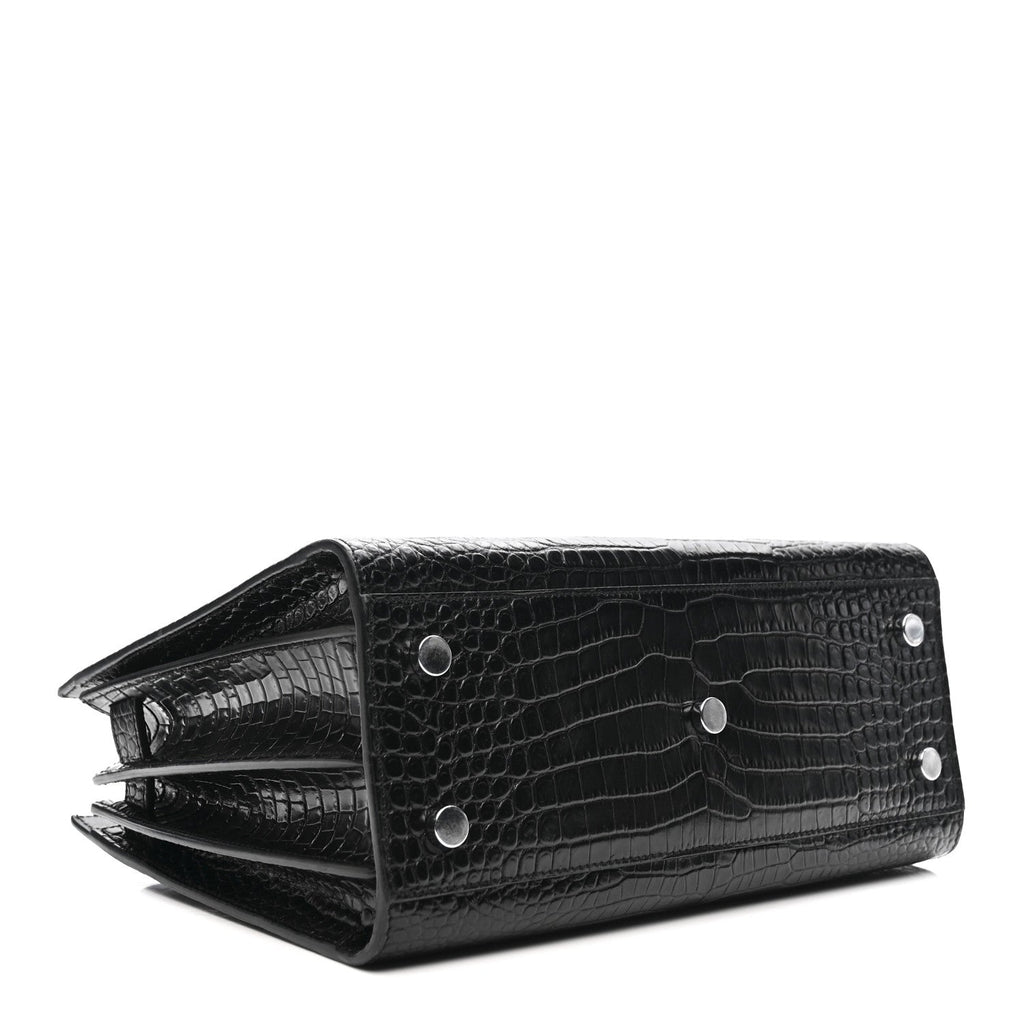 Calfskin Crocodile Embossed Baby Sac De Jour Black