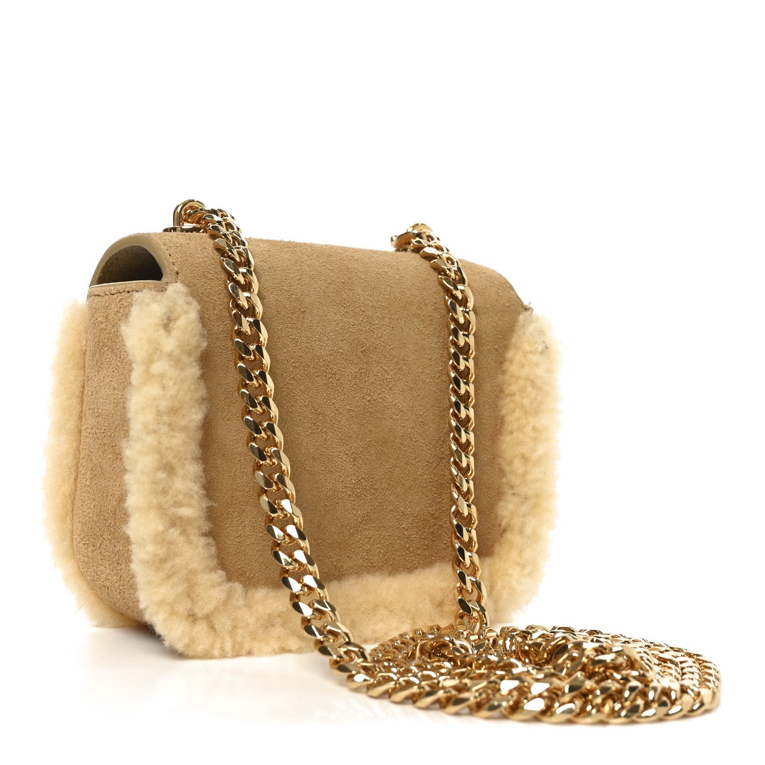 Suede Shearling Triomphe Mini Chain Claude Natural