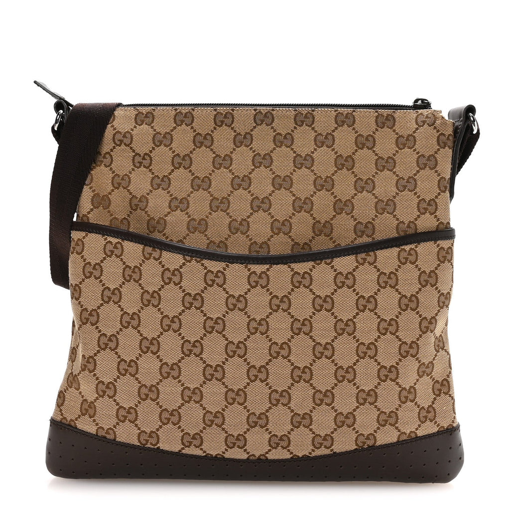 Monogram Calfskin Perforated Medium Flat Messenger Bag Dark Brown