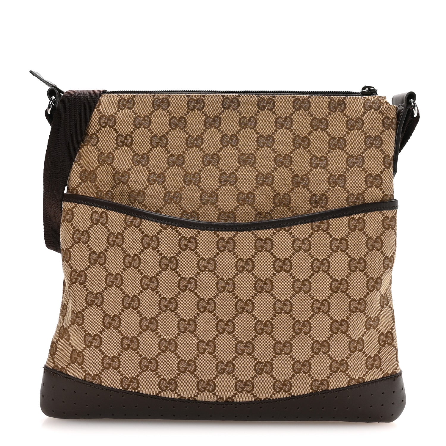 Monogram Calfskin Perforated Medium Flat Messenger Bag Dark Brown