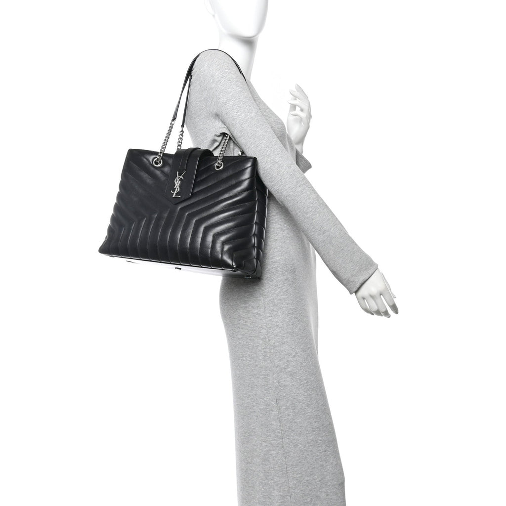 Calfskin Y Quilted Monogram Large Loulou Shopper Black