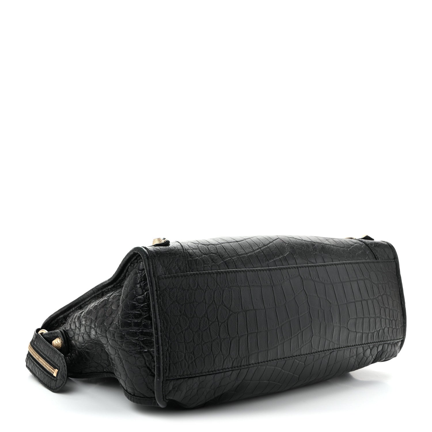 Calfskin Crocodile Embossed Giant 12 Gold Hardware City Black