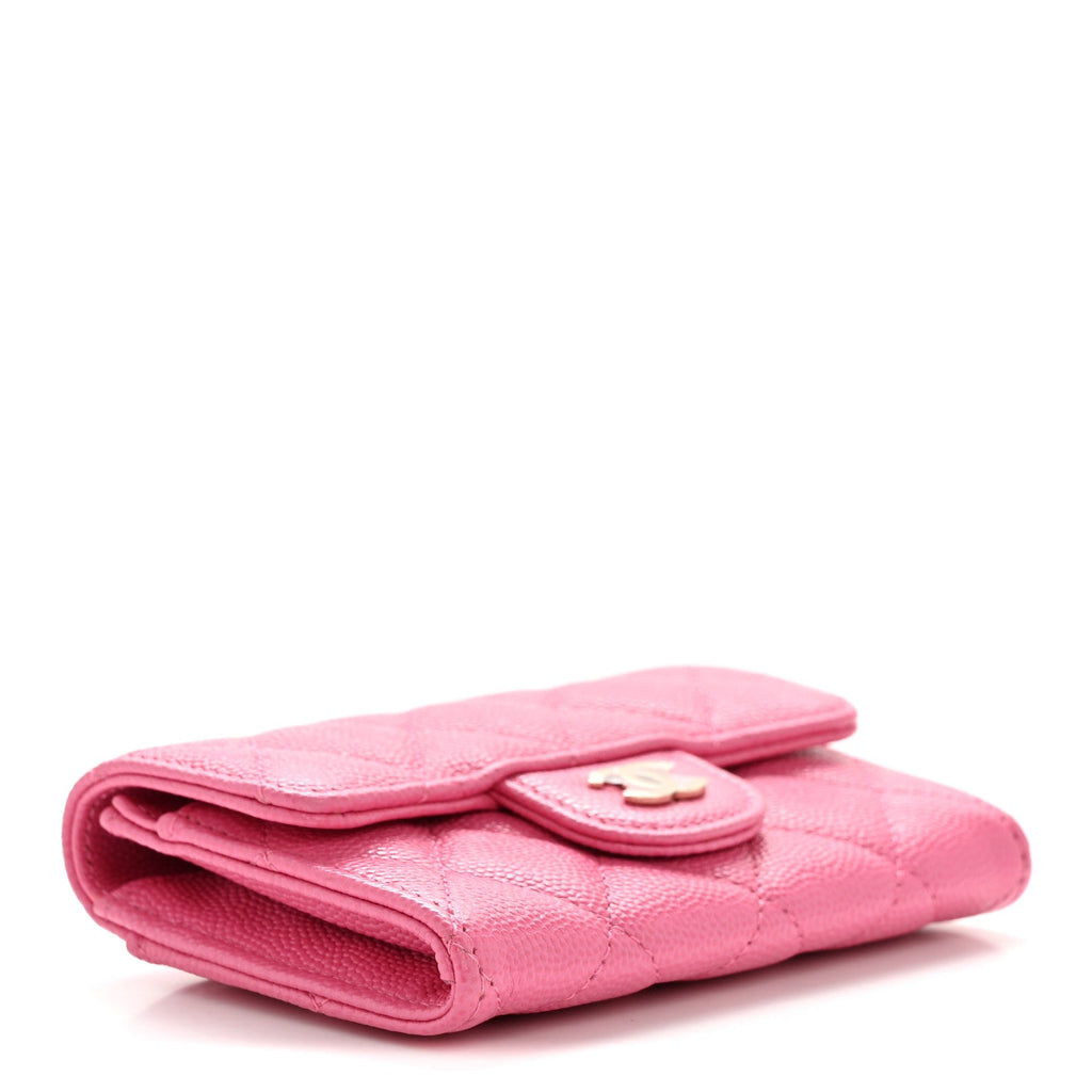 Caviar Quilted Flap  Holder Wallet Pink