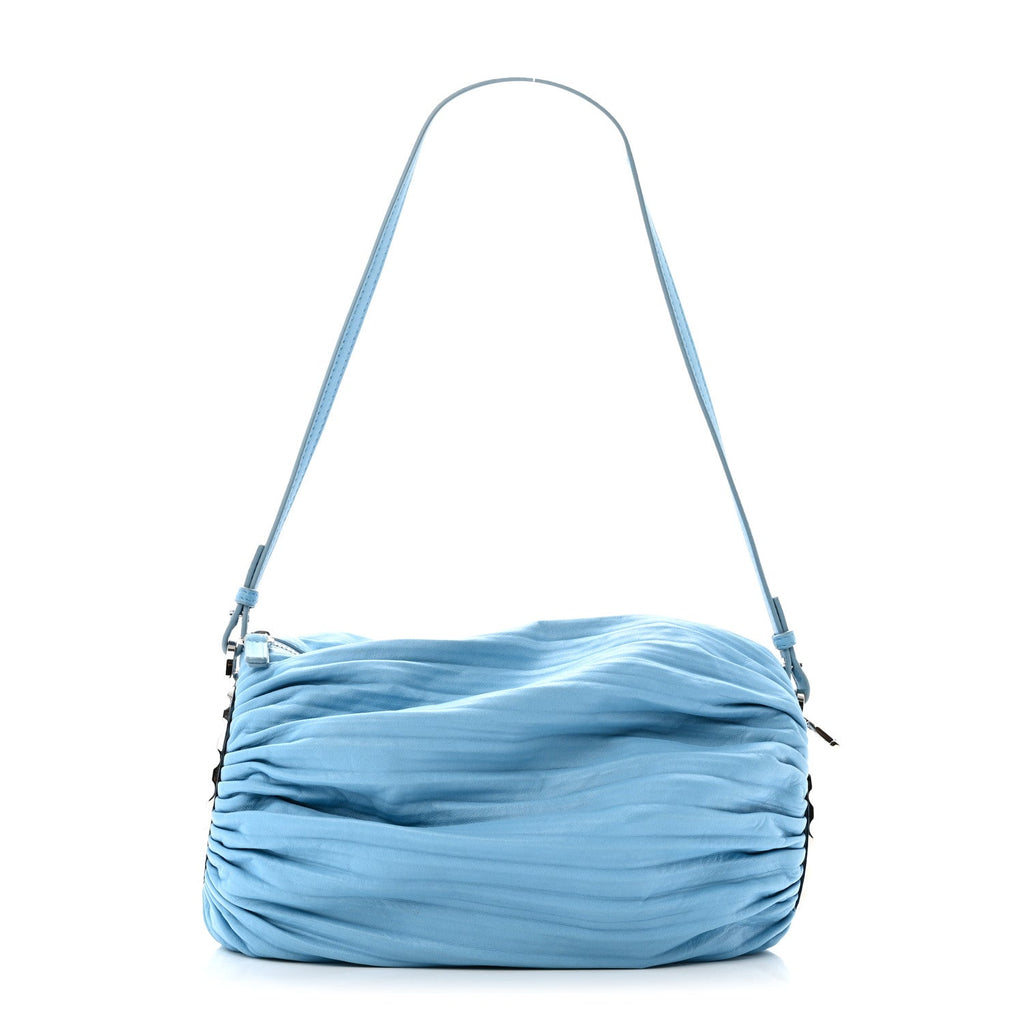 Lambskin Pleated Bracelet Pouch Shoulder Bag Soft Blue