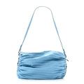 Lambskin Pleated Bracelet Pouch Shoulder Bag Soft Blue