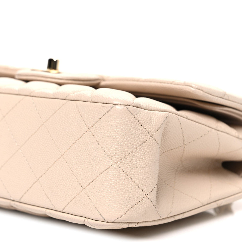 Caviar Quilted Small Double Flap Beige