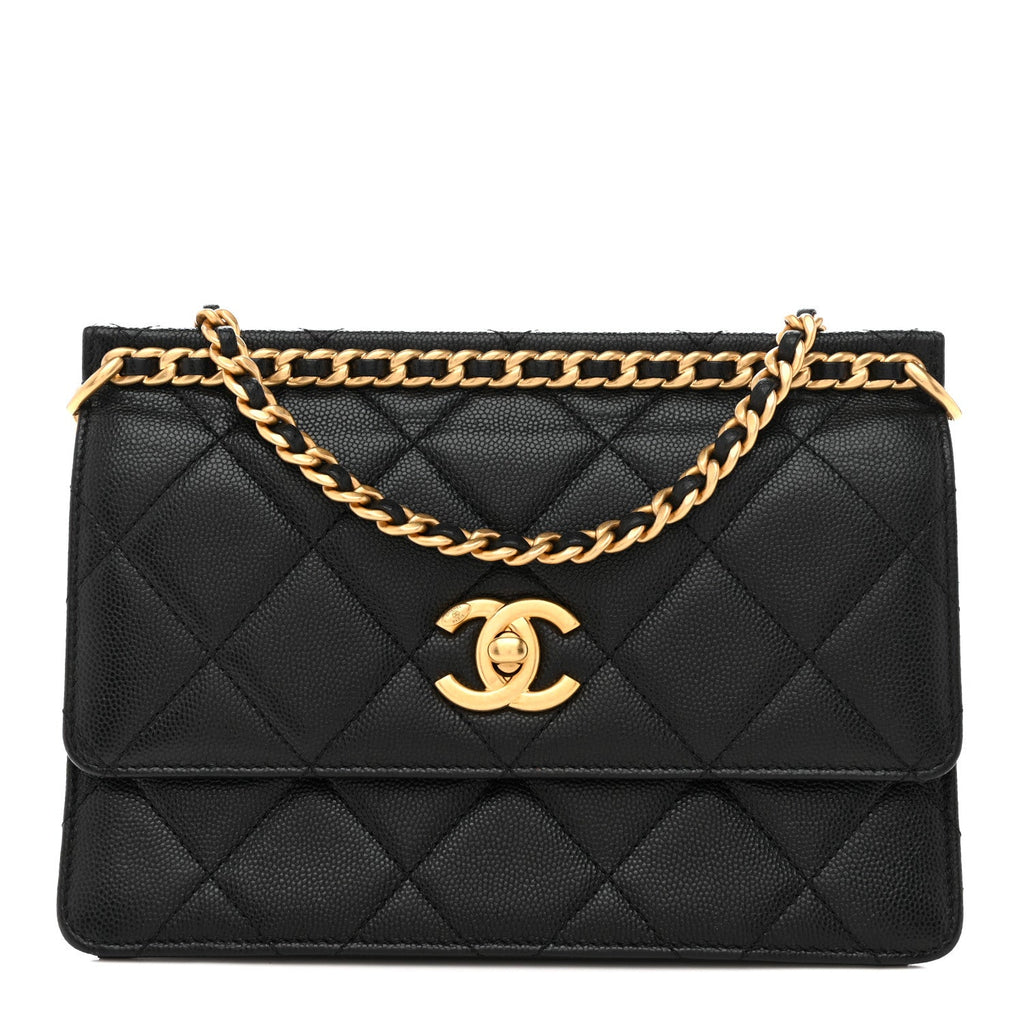 Caviar Quilted Small Chain Frame Flap Black