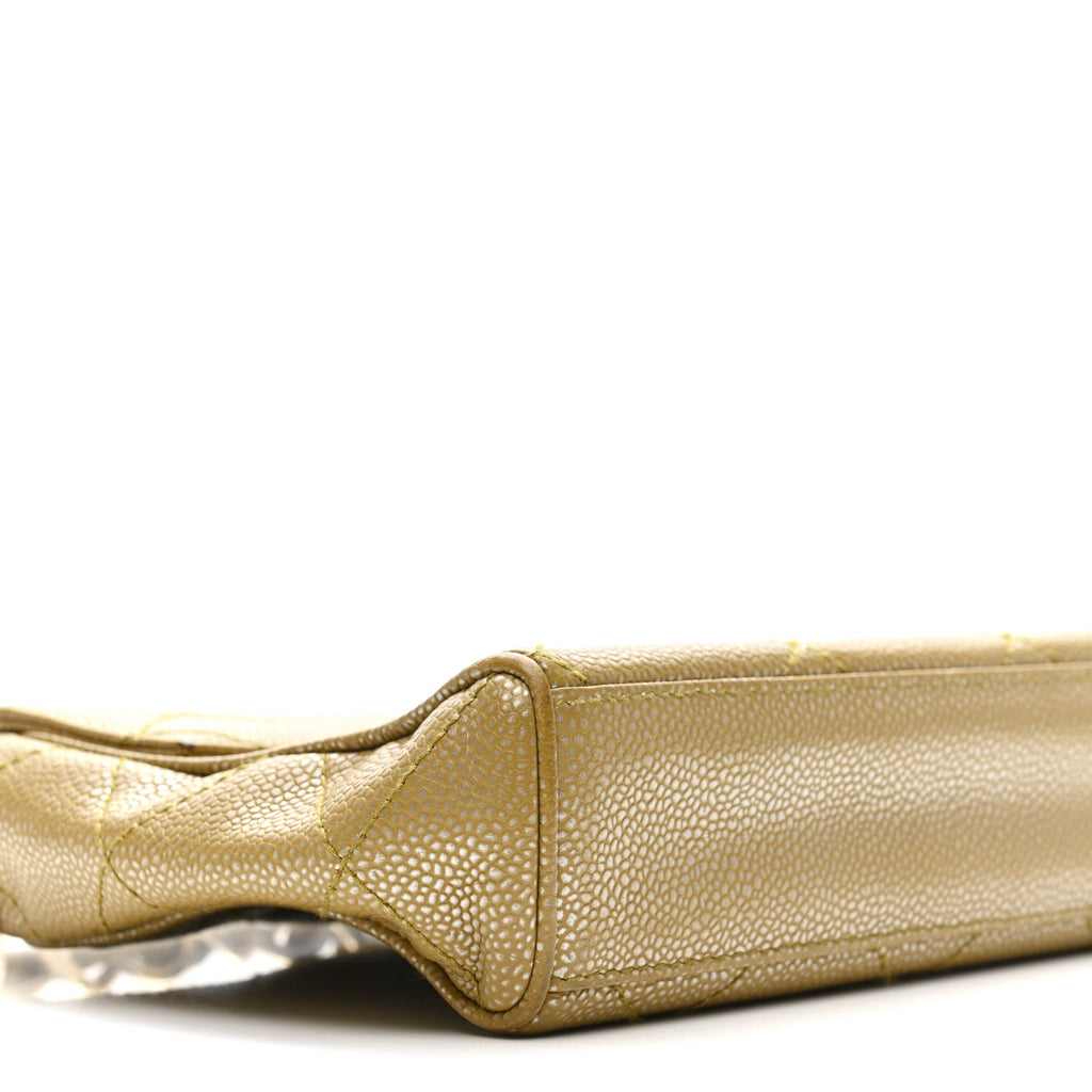 Metallic Caviar Quilted Medium Single Flap Beige