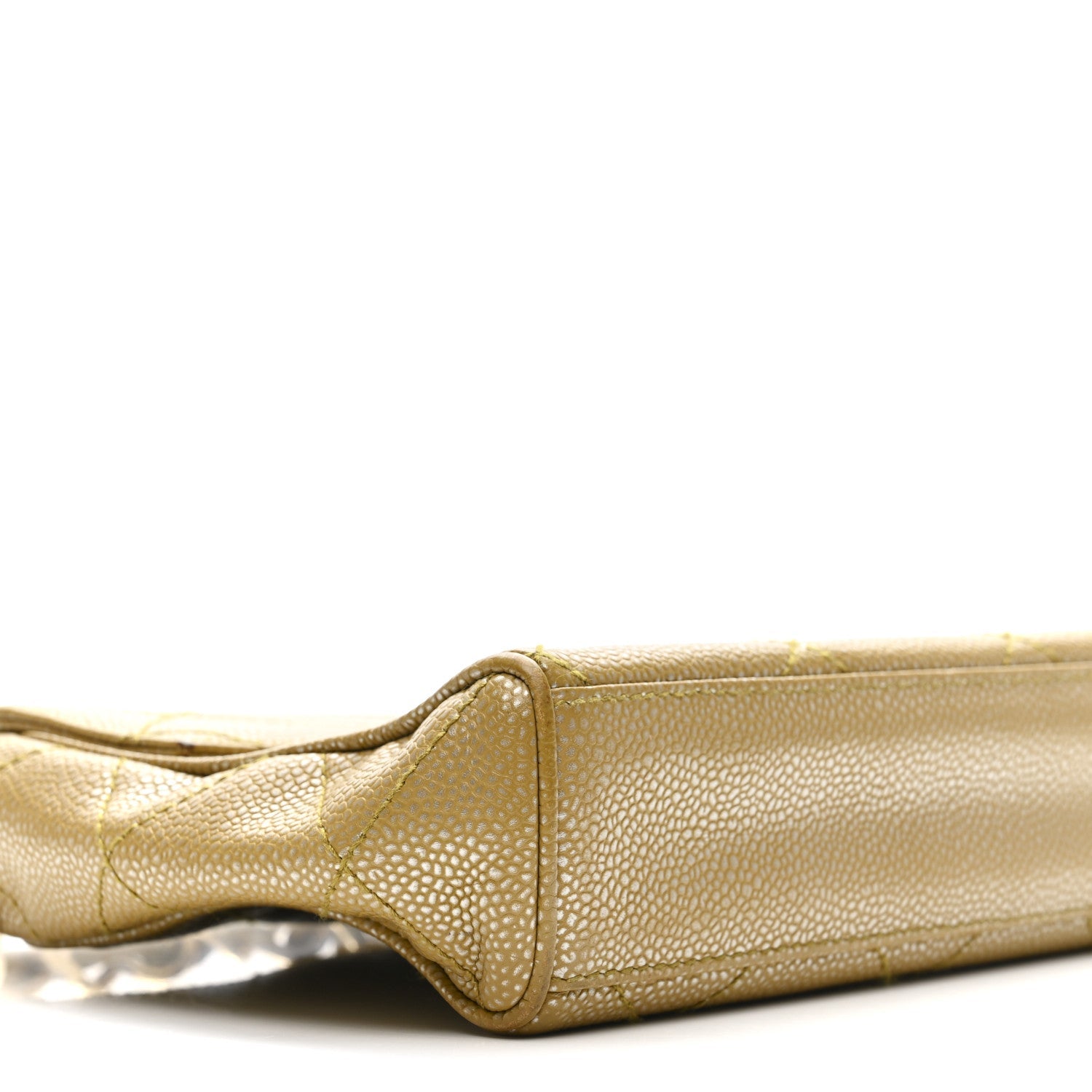 Metallic Caviar Quilted Medium Single Flap Beige