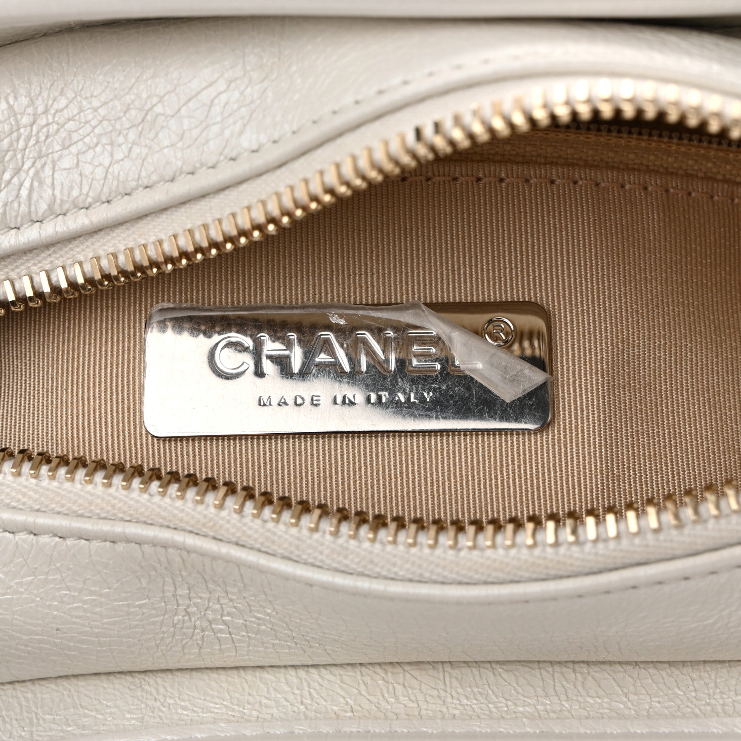 Iridescent Aged Calfskin Chevron Quilted Small Gabrielle Hobo White