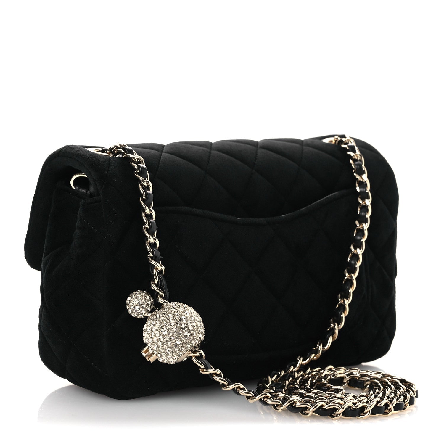Velvet Quilted Mini Rectangular Pearl Crush Flap Black