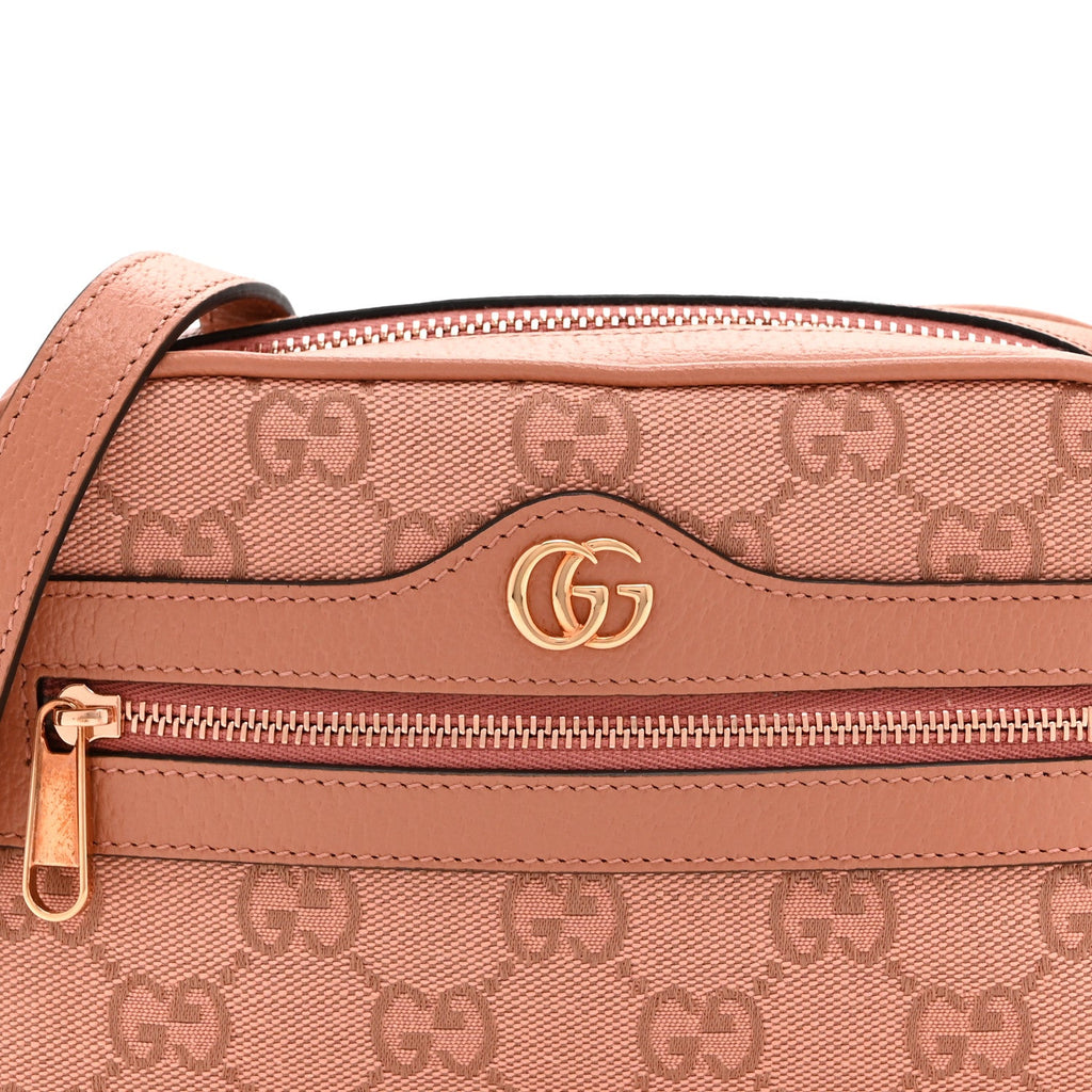 Monogram Textured Dollar Calfskin Mini Ophidia Shoulder Bag Cloche Rose Pink