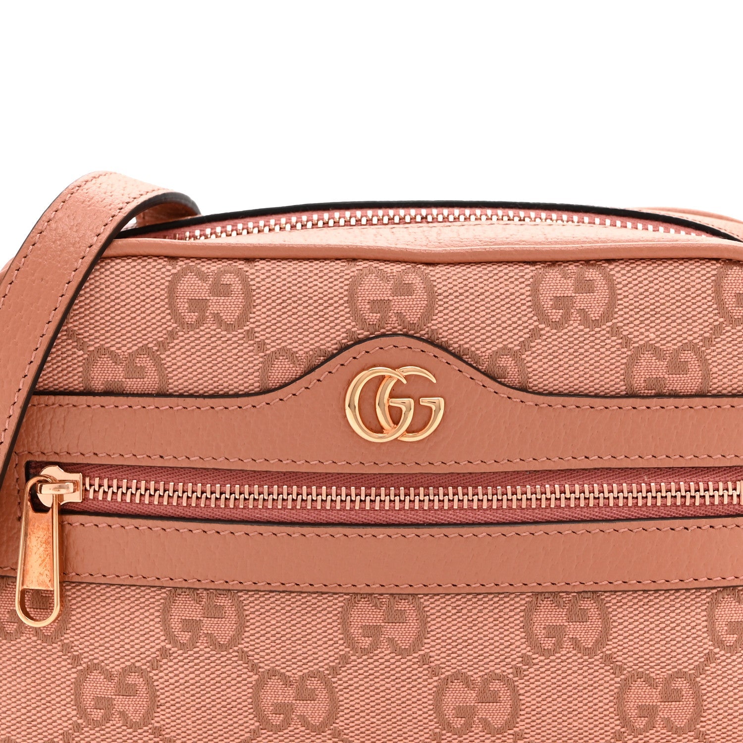 Monogram Textured Dollar Calfskin Mini Ophidia Shoulder Bag Cloche Rose Pink