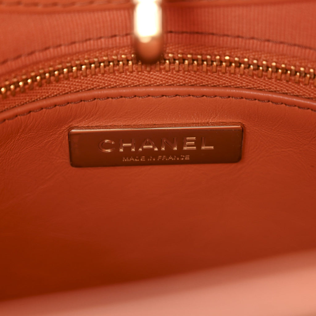 Shiny Crumpled Calfskin Quilted Mini 31 Shopping Bag Orange