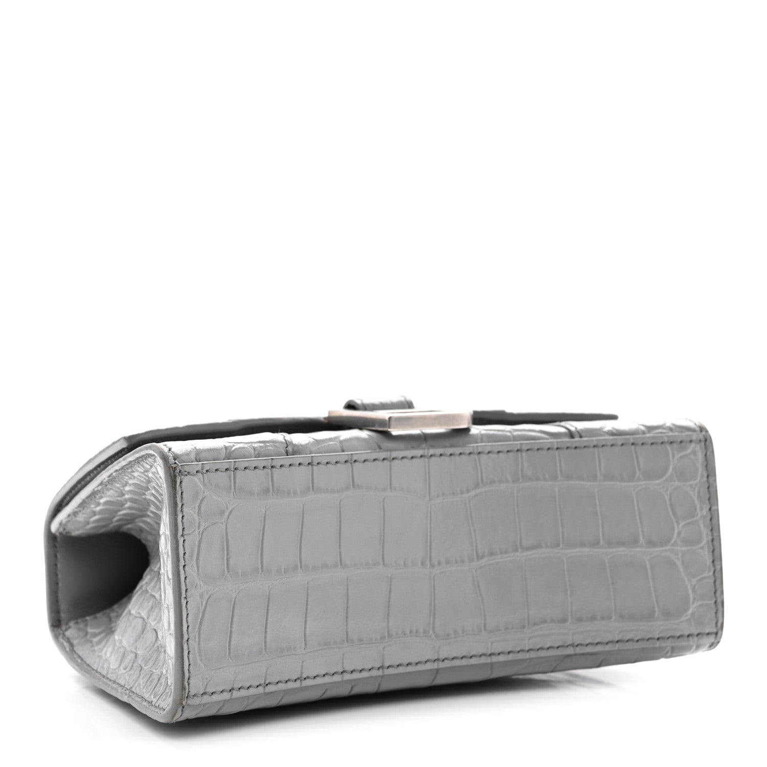Shiny Calfskin Crocodile Embossed Hourglass Top Handle Bag XS Balenciaga Grey