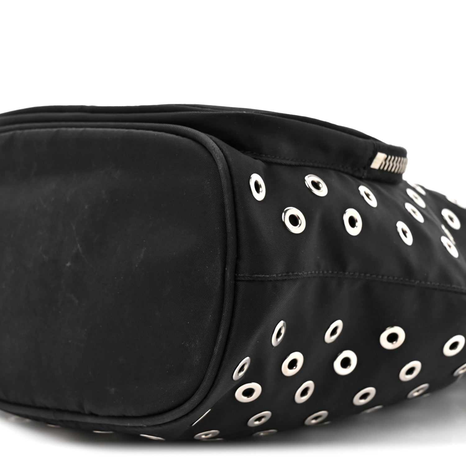 Tessuto Nylon Saffiano Grommets Mini Bucket Crossbody Bag Black