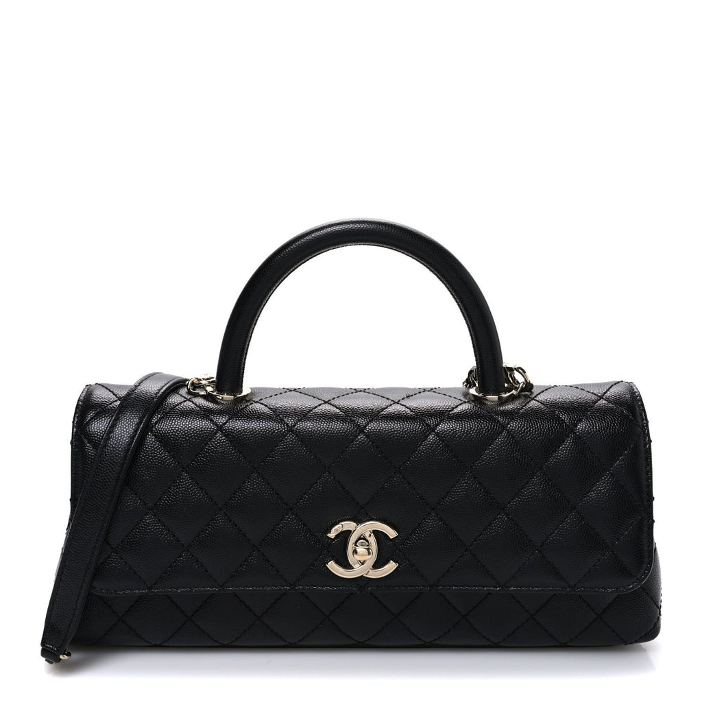 Caviar Quilted Maxi East West Coco Handle Flap Black