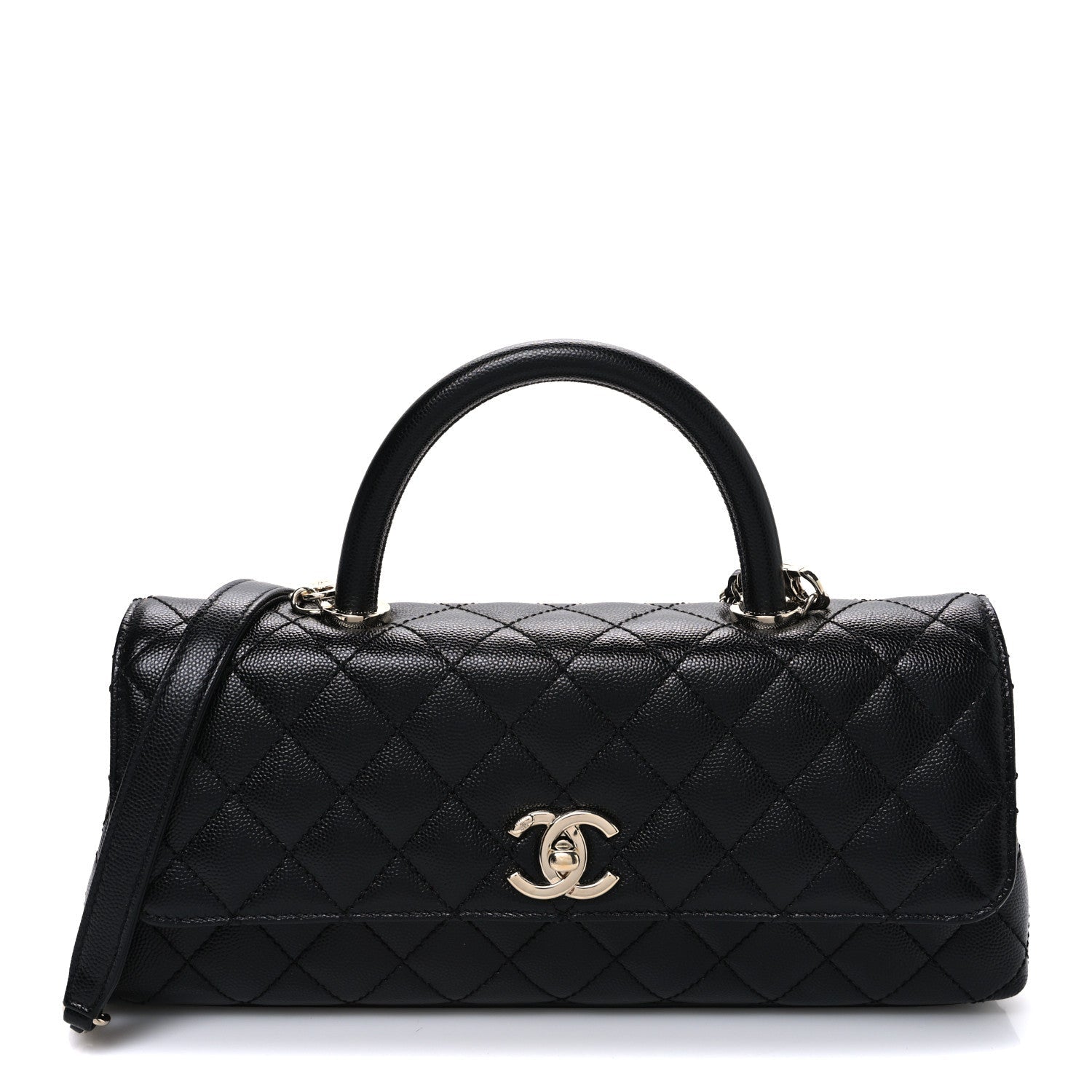 Caviar Quilted Maxi East West Coco Handle Flap Black