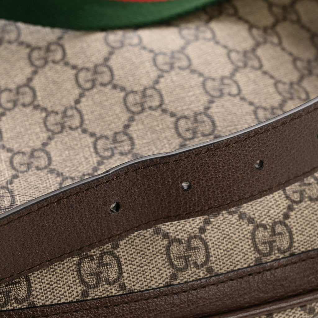 GG Supreme Monogram Textured Dollar Calfskin Web Medium Blondie Shoulder Flap Bag Beige Ebony New Acero