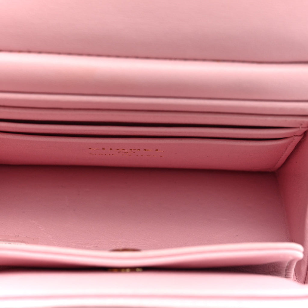 Lambskin Quilted Pearl Pyramid Clutch With Chain Pink