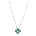18K White Gold Diamond Celadon Green Sevres Porcelain Vintage Alhambra Pendant Necklace