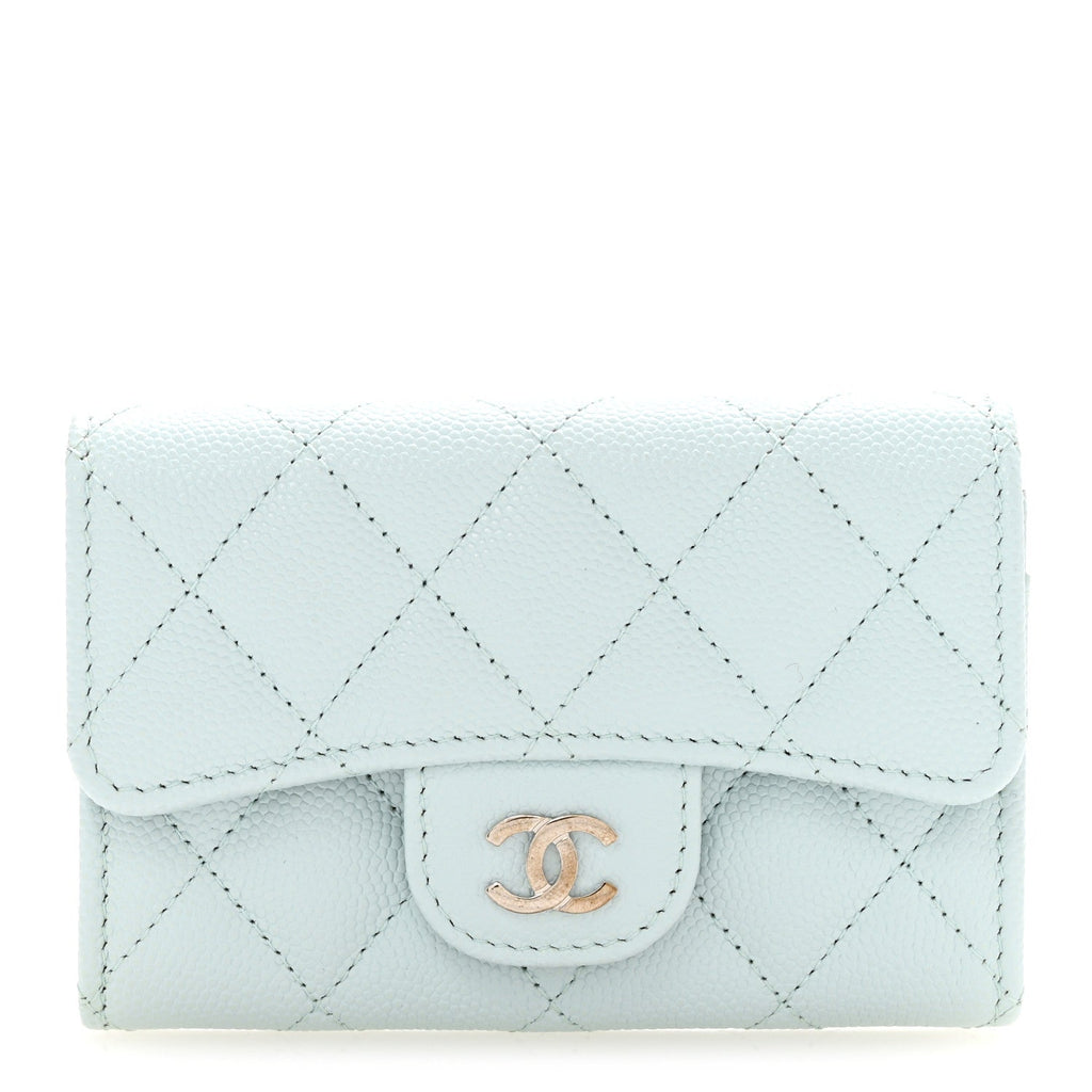 Caviar Quilted Flap  Holder Wallet Light Blue